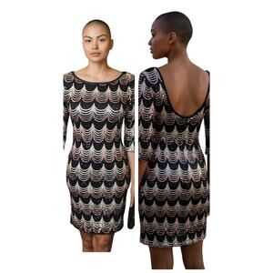 Art Deco Scalloped Sequin Dress Sz Med Gatsby 20s Style Event Glam